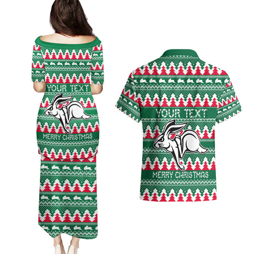 Personalised Rabbitohs Rugby Couples Matching Puletasi Dress and Hawaiian Shirt Christmas Simple Vibe 2023 LT9