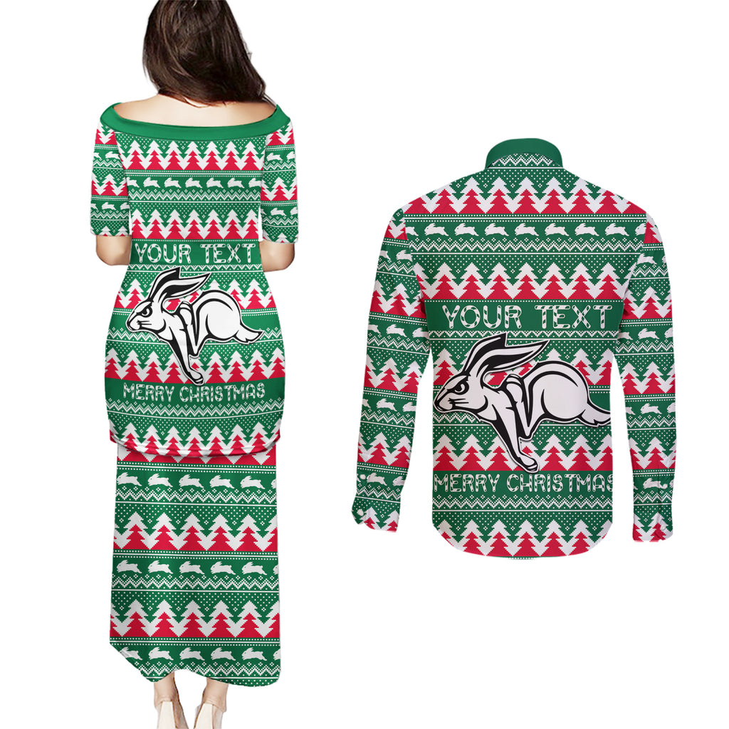 Personalised Rabbitohs Rugby Couples Matching Puletasi Dress and Long Sleeve Button Shirt Christmas Simple Vibe 2023 LT9