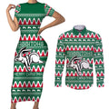 Personalised Rabbitohs Rugby Couples Matching Short Sleeve Bodycon Dress and Long Sleeve Button Shirt Christmas Simple Vibe 2023 LT9