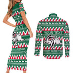 Personalised Rabbitohs Rugby Couples Matching Short Sleeve Bodycon Dress and Long Sleeve Button Shirt Christmas Simple Vibe 2023 LT9