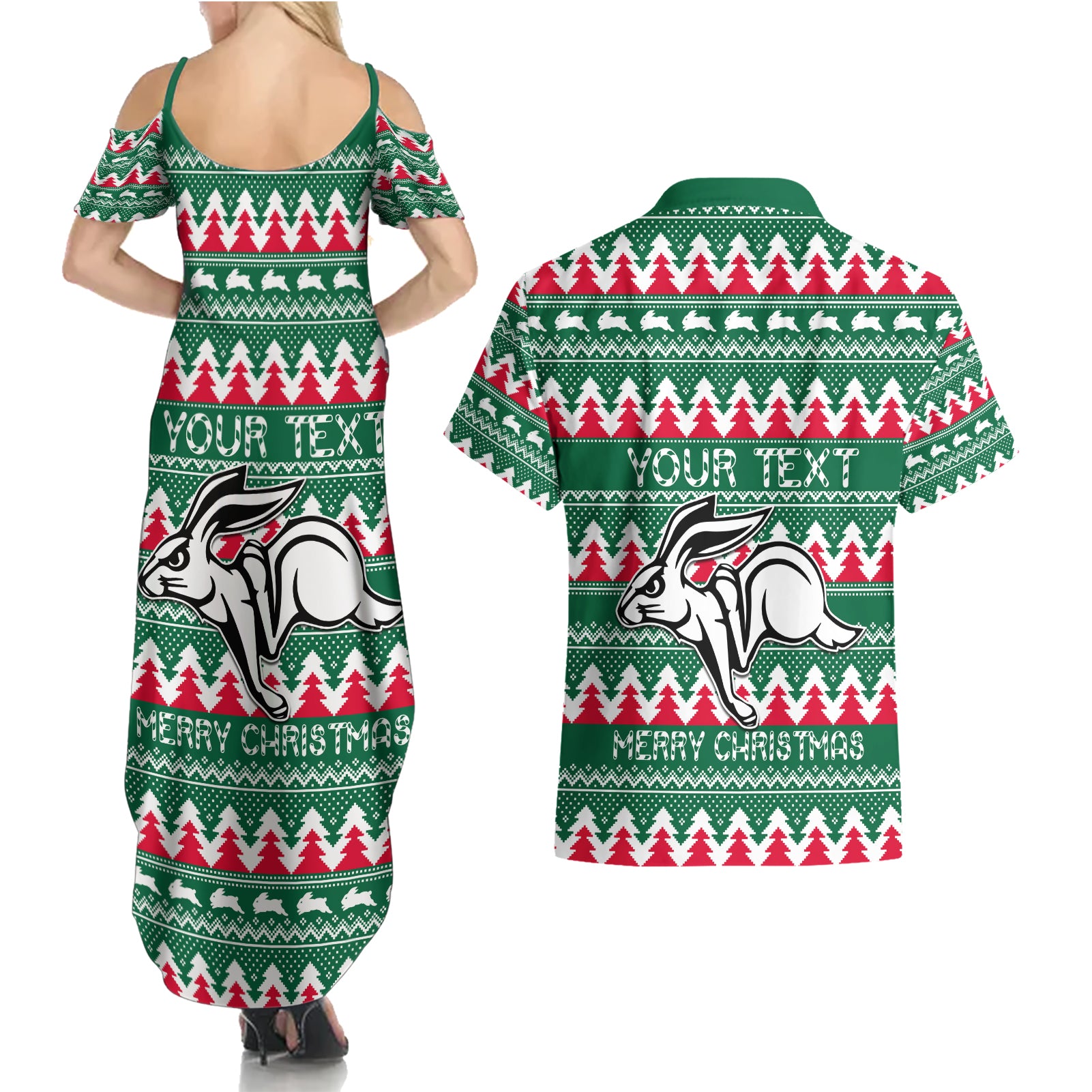 Personalised Rabbitohs Rugby Couples Matching Summer Maxi Dress and Hawaiian Shirt Christmas Simple Vibe 2023 LT9