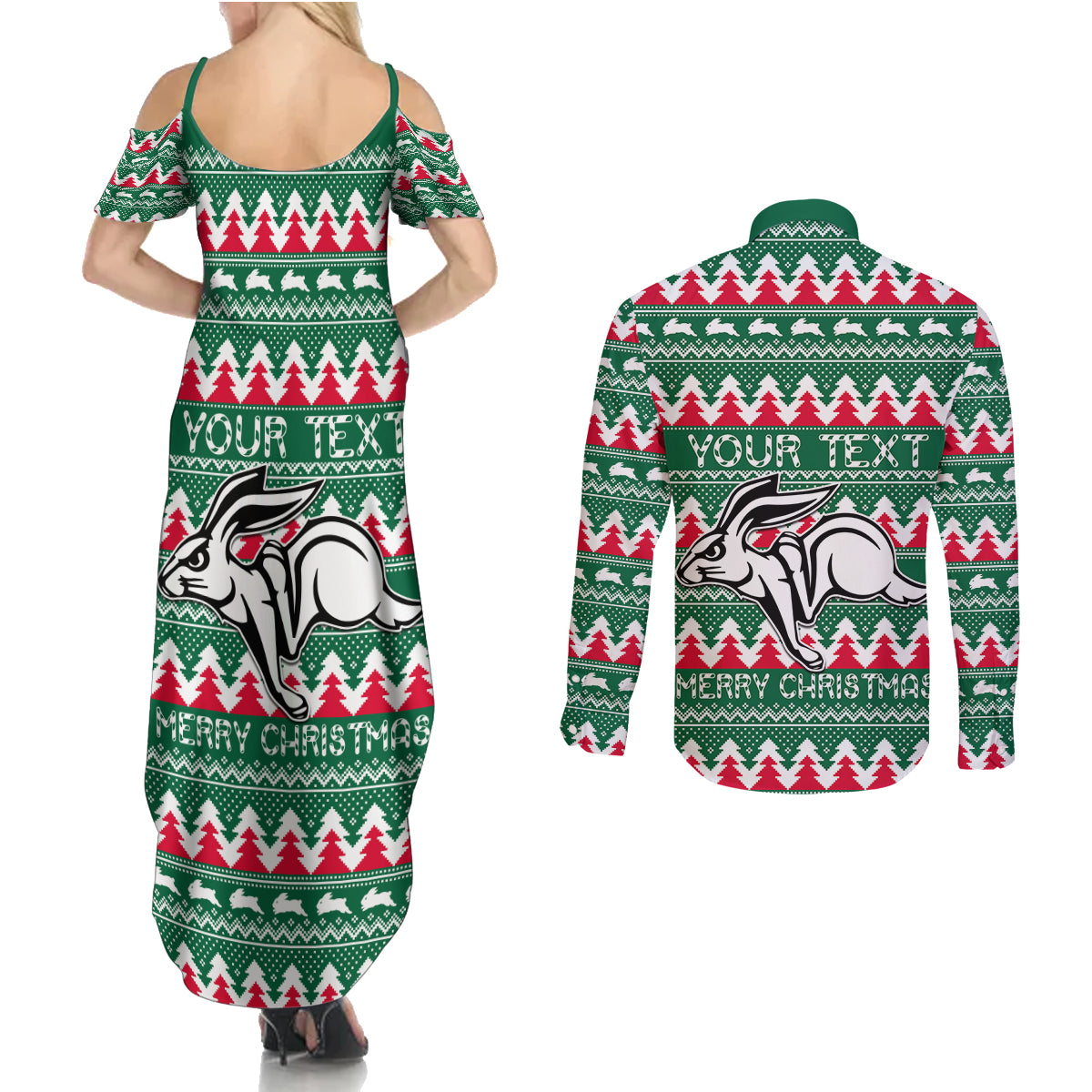 Personalised Rabbitohs Rugby Couples Matching Summer Maxi Dress and Long Sleeve Button Shirt Christmas Simple Vibe 2023 LT9