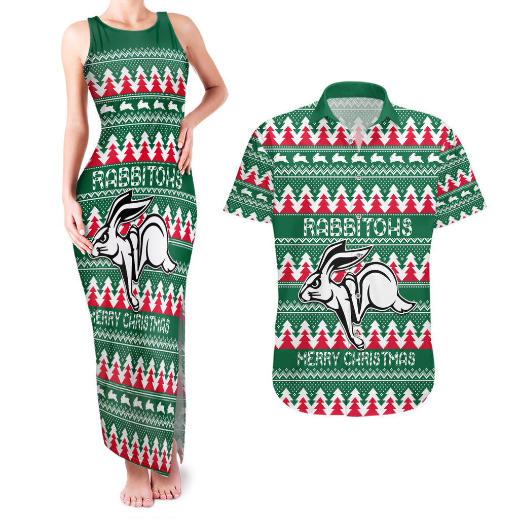 Personalised Rabbitohs Rugby Couples Matching Tank Maxi Dress and Hawaiian Shirt Christmas Simple Vibe 2023 LT9