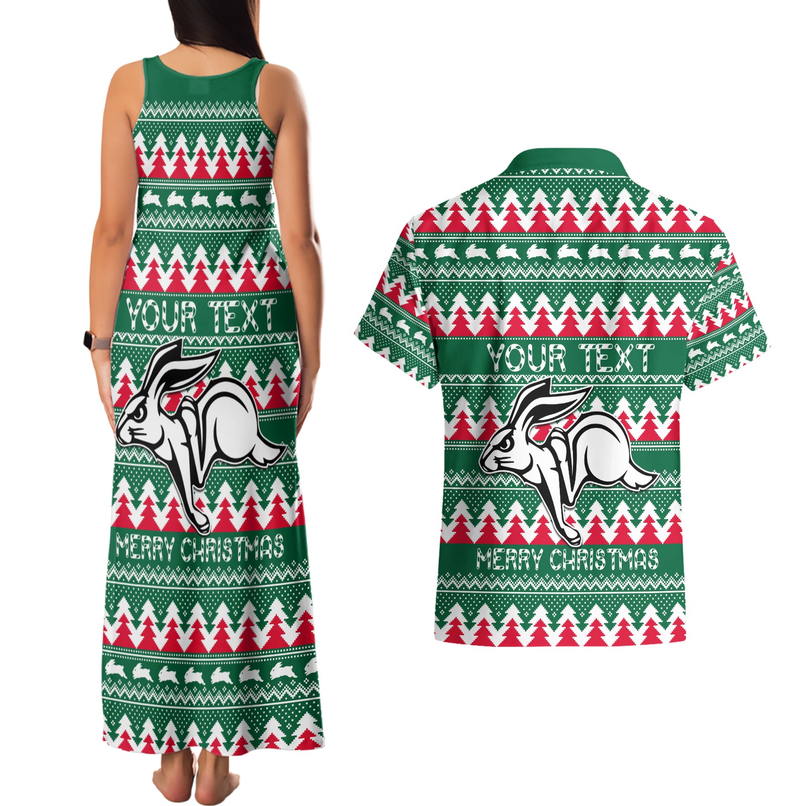 Personalised Rabbitohs Rugby Couples Matching Tank Maxi Dress and Hawaiian Shirt Christmas Simple Vibe 2023 LT9