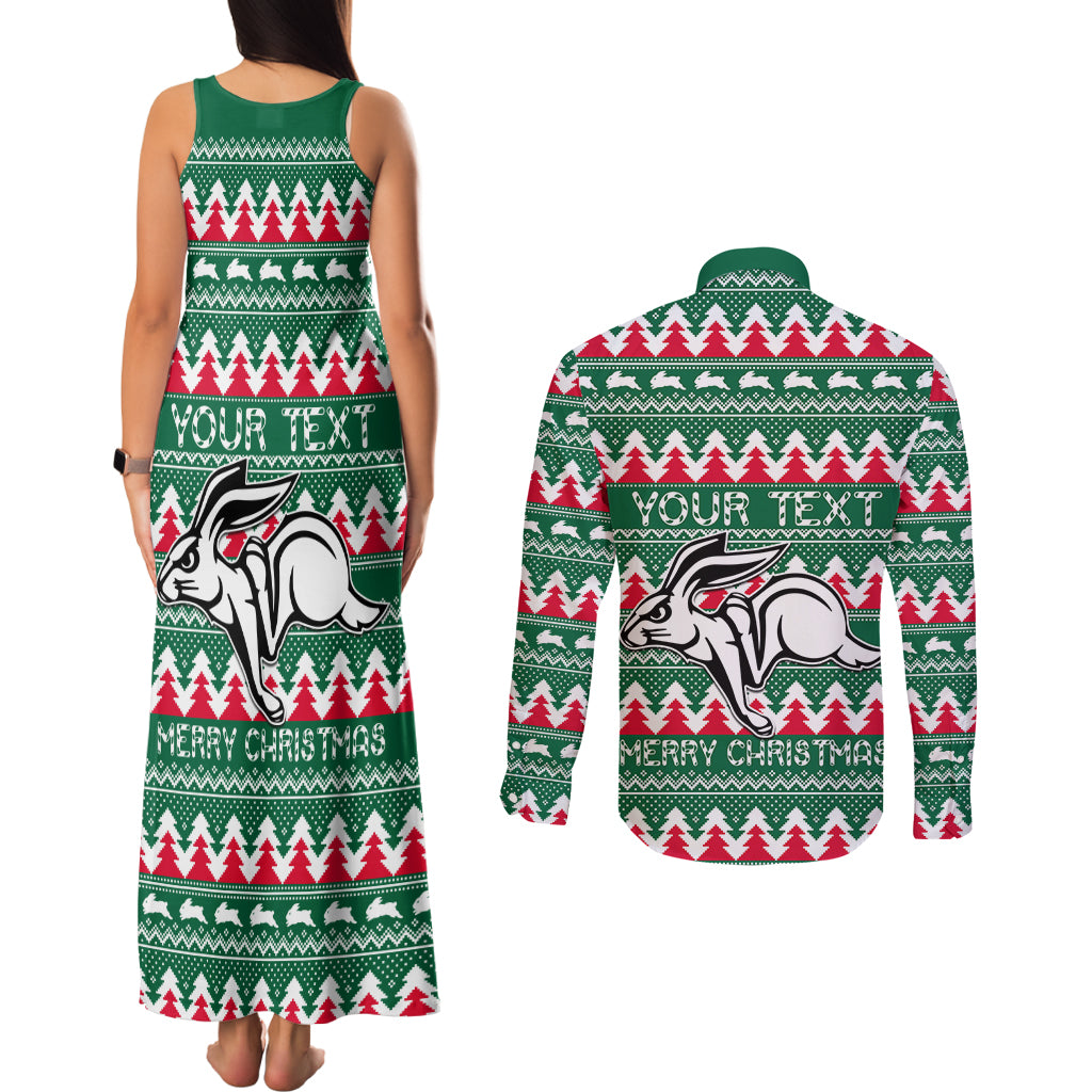 Personalised Rabbitohs Rugby Couples Matching Tank Maxi Dress and Long Sleeve Button Shirt Christmas Simple Vibe 2023 LT9