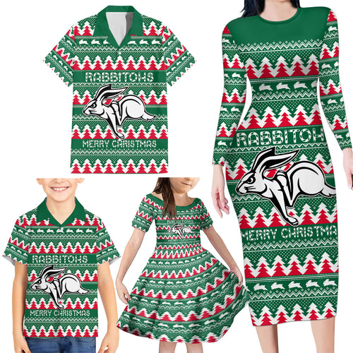 Personalised Rabbitohs Rugby Family Matching Long Sleeve Bodycon Dress and Hawaiian Shirt Christmas Simple Vibe 2023 LT9