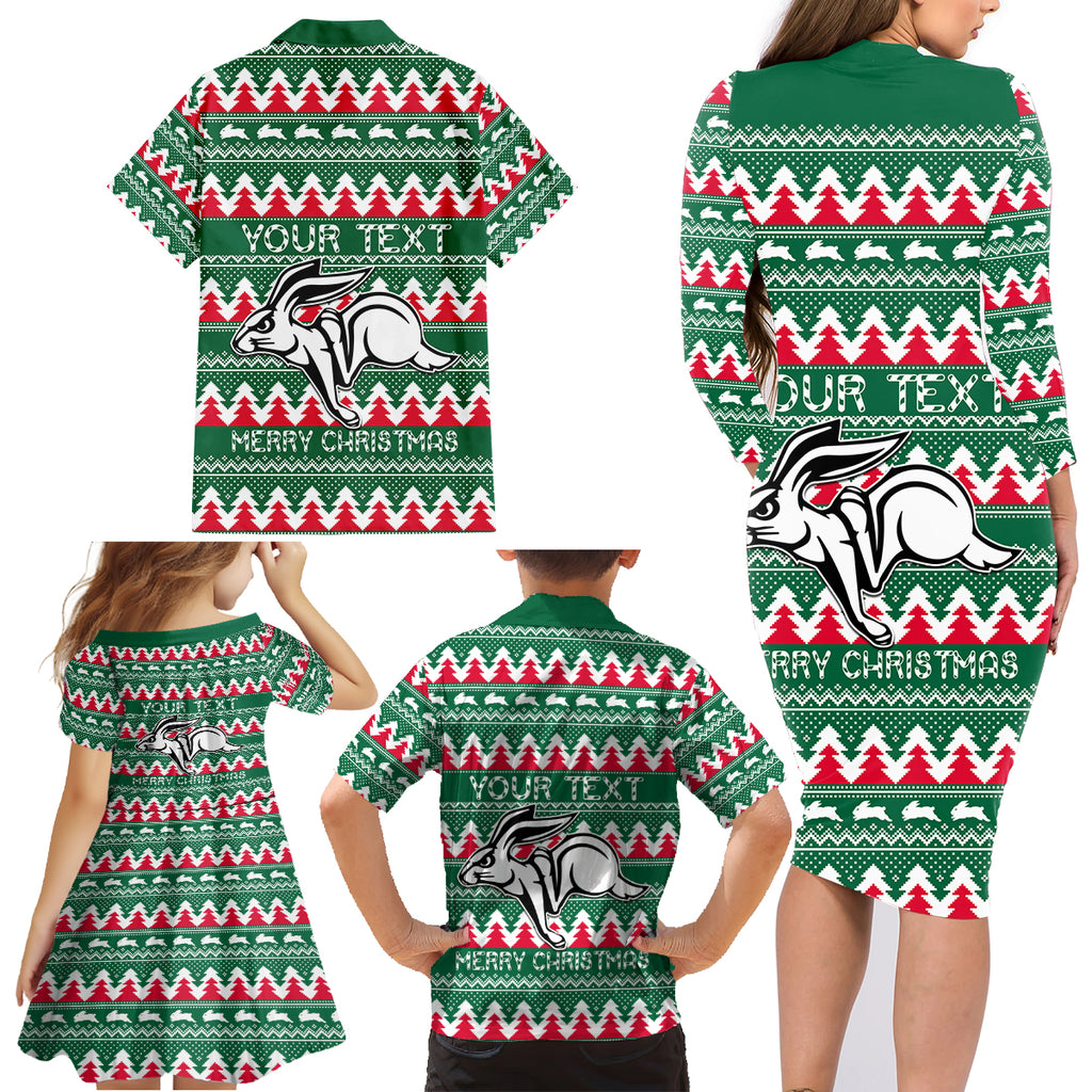 Personalised Rabbitohs Rugby Family Matching Long Sleeve Bodycon Dress and Hawaiian Shirt Christmas Simple Vibe 2023 LT9