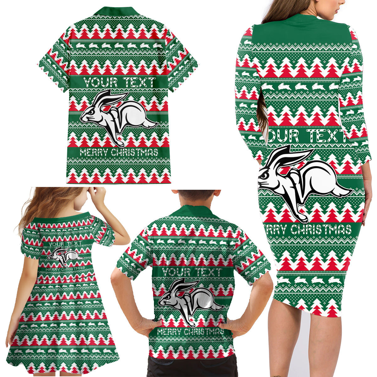 Personalised Rabbitohs Rugby Family Matching Long Sleeve Bodycon Dress and Hawaiian Shirt Christmas Simple Vibe 2023 LT9