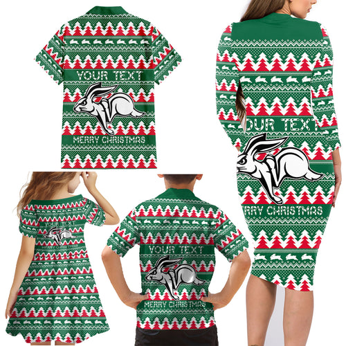 Personalised Rabbitohs Rugby Family Matching Long Sleeve Bodycon Dress and Hawaiian Shirt Christmas Simple Vibe 2023 LT9