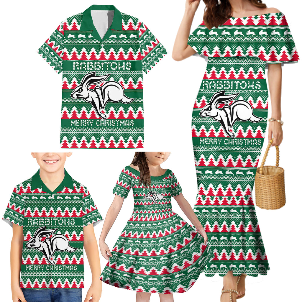 Personalised Rabbitohs Rugby Family Matching Mermaid Dress and Hawaiian Shirt Christmas Simple Vibe 2023 LT9