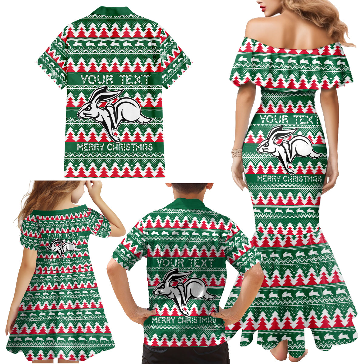Personalised Rabbitohs Rugby Family Matching Mermaid Dress and Hawaiian Shirt Christmas Simple Vibe 2023 LT9