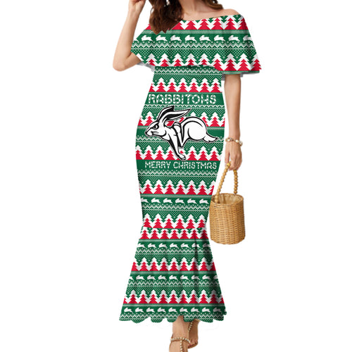 Personalised Rabbitohs Rugby Family Matching Mermaid Dress and Hawaiian Shirt Christmas Simple Vibe 2023 LT9