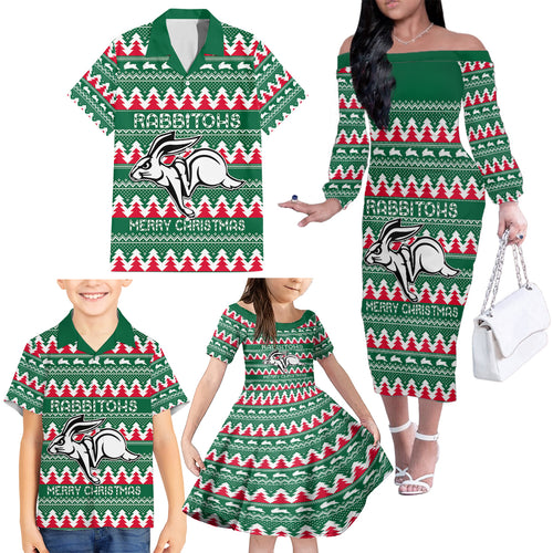 Personalised Rabbitohs Rugby Family Matching Off Shoulder Long Sleeve Dress and Hawaiian Shirt Christmas Simple Vibe 2023 LT9
