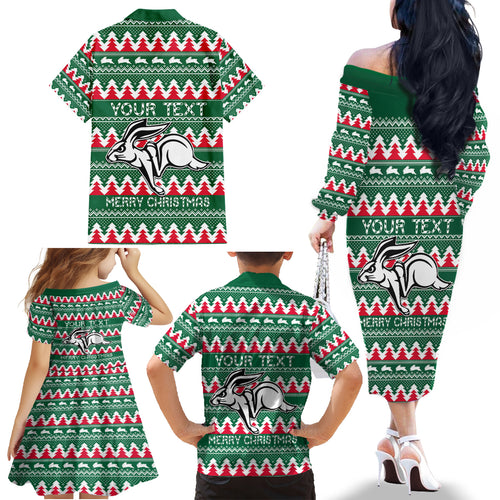 Personalised Rabbitohs Rugby Family Matching Off Shoulder Long Sleeve Dress and Hawaiian Shirt Christmas Simple Vibe 2023 LT9