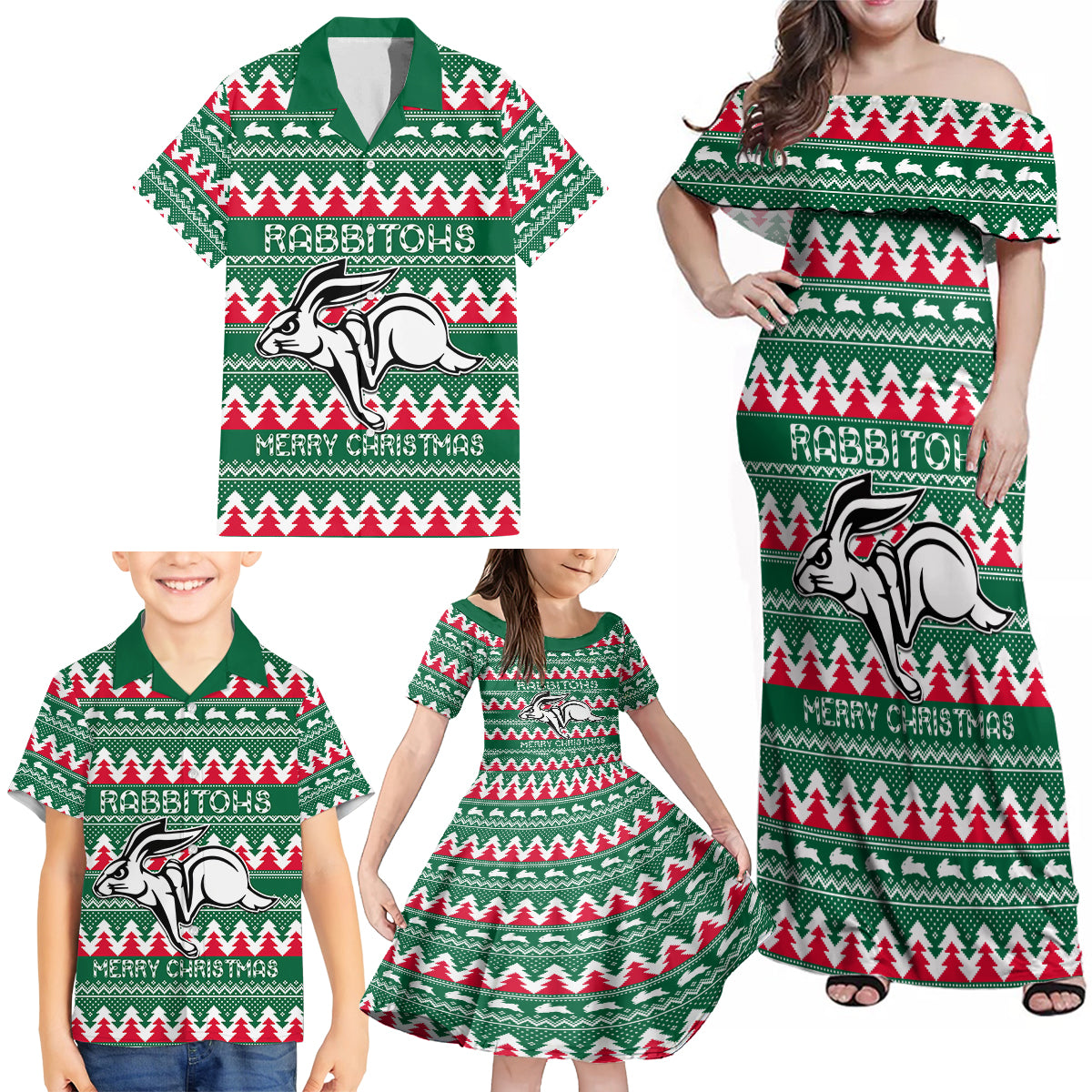 Personalised Rabbitohs Rugby Family Matching Off Shoulder Maxi Dress and Hawaiian Shirt Christmas Simple Vibe 2023 LT9