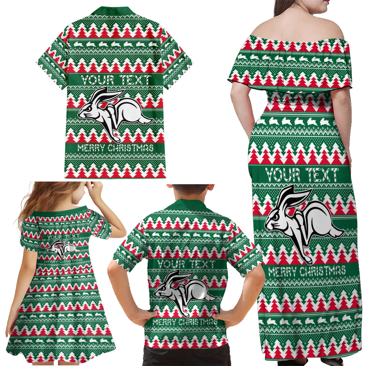 Personalised Rabbitohs Rugby Family Matching Off Shoulder Maxi Dress and Hawaiian Shirt Christmas Simple Vibe 2023 LT9