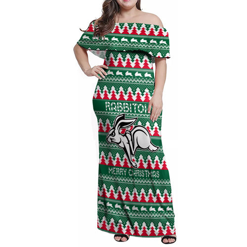 Personalised Rabbitohs Rugby Family Matching Off Shoulder Maxi Dress and Hawaiian Shirt Christmas Simple Vibe 2023 LT9