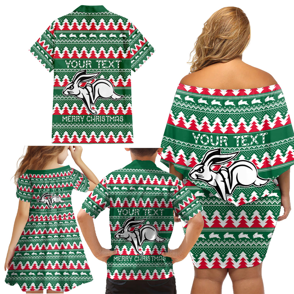Personalised Rabbitohs Rugby Family Matching Off Shoulder Short Dress and Hawaiian Shirt Christmas Simple Vibe 2023 LT9