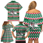 Personalised Rabbitohs Rugby Family Matching Off Shoulder Short Dress and Hawaiian Shirt Christmas Simple Vibe 2023 LT9