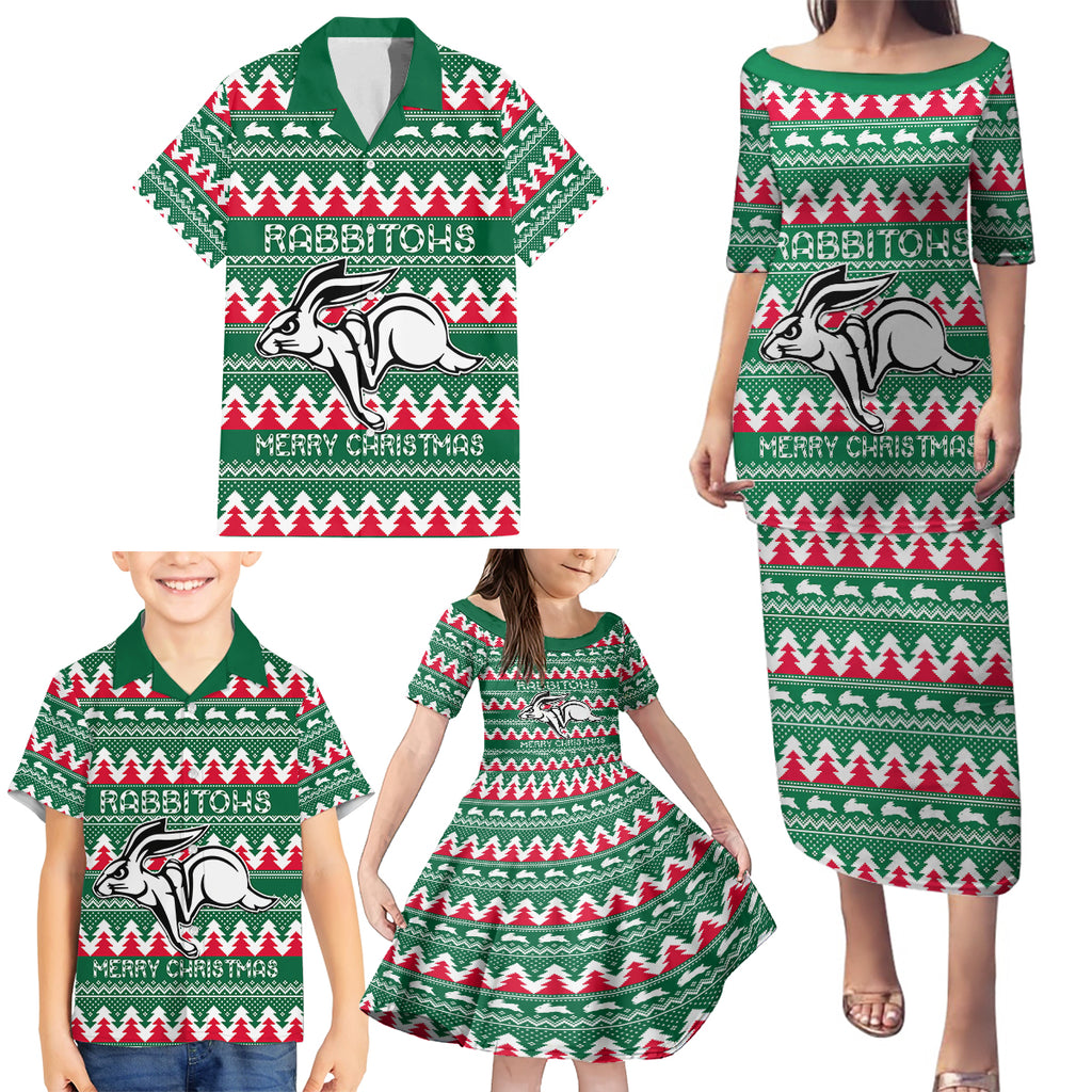 Personalised Rabbitohs Rugby Family Matching Puletasi Dress and Hawaiian Shirt Christmas Simple Vibe 2023 LT9