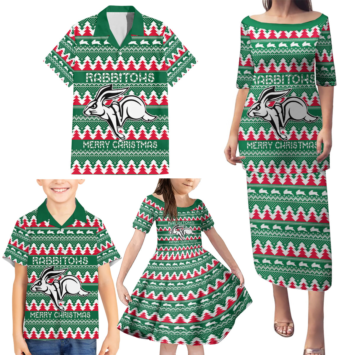 Personalised Rabbitohs Rugby Family Matching Puletasi Dress and Hawaiian Shirt Christmas Simple Vibe 2023 LT9