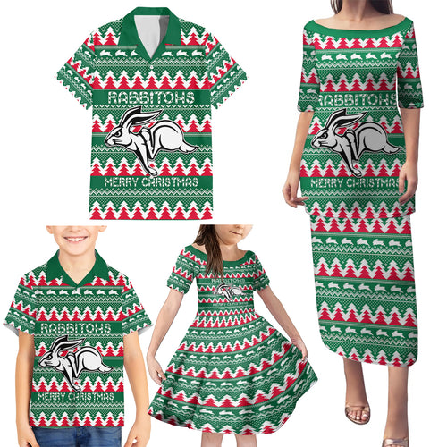 Personalised Rabbitohs Rugby Family Matching Puletasi Dress and Hawaiian Shirt Christmas Simple Vibe 2023 LT9