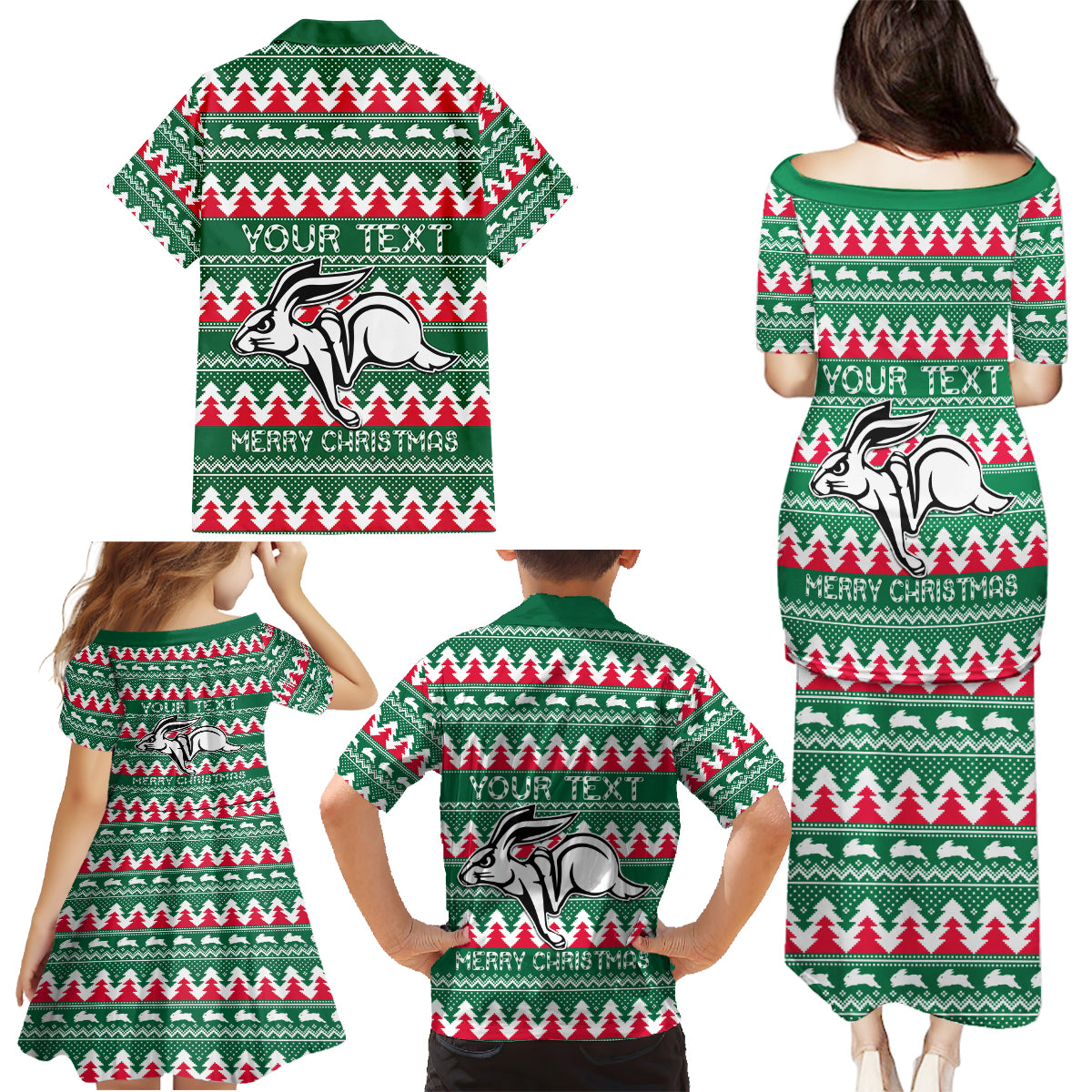 Personalised Rabbitohs Rugby Family Matching Puletasi Dress and Hawaiian Shirt Christmas Simple Vibe 2023 LT9