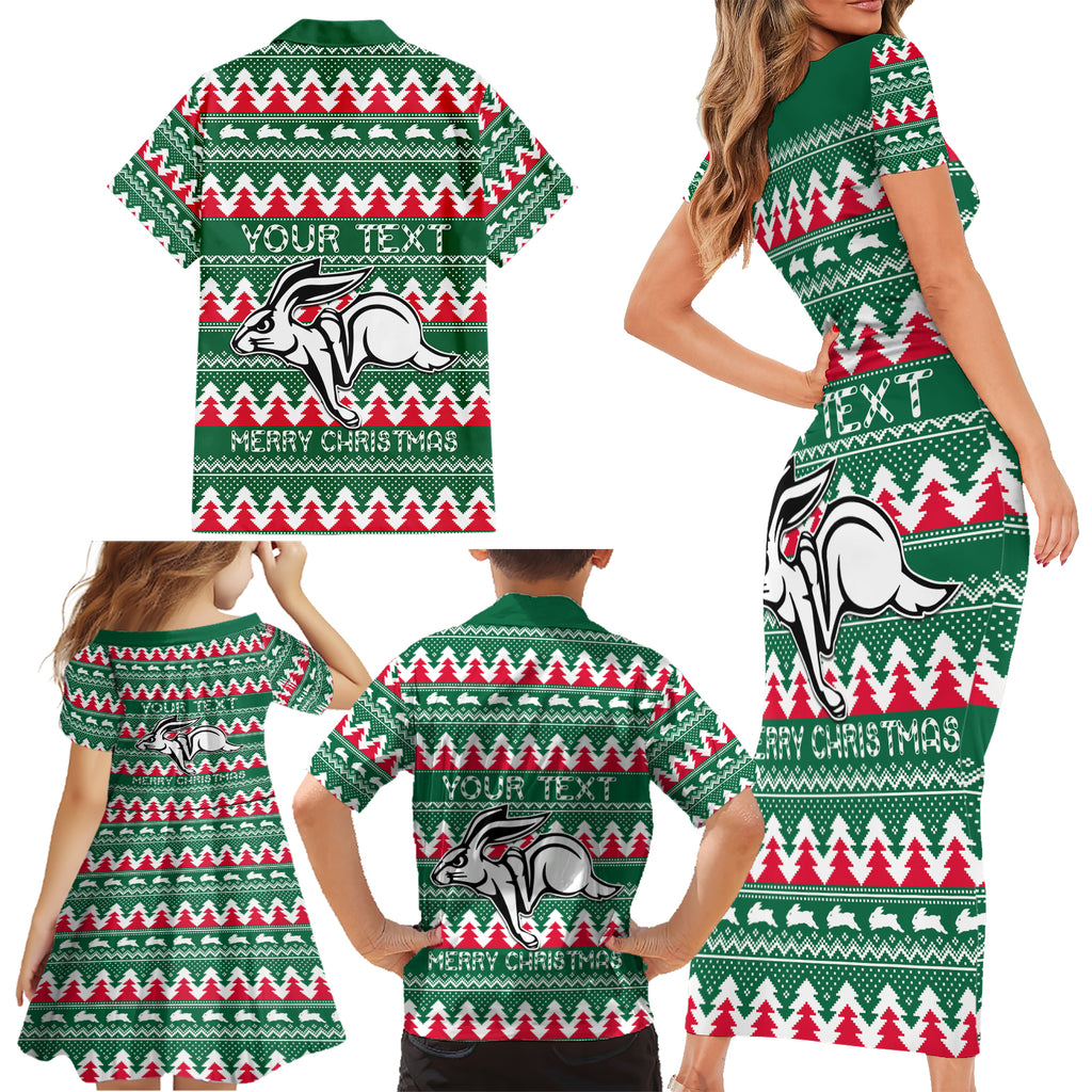 Personalised Rabbitohs Rugby Family Matching Short Sleeve Bodycon Dress and Hawaiian Shirt Christmas Simple Vibe 2023 LT9