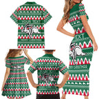 Personalised Rabbitohs Rugby Family Matching Short Sleeve Bodycon Dress and Hawaiian Shirt Christmas Simple Vibe 2023 LT9
