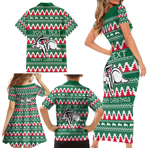 Personalised Rabbitohs Rugby Family Matching Short Sleeve Bodycon Dress and Hawaiian Shirt Christmas Simple Vibe 2023 LT9