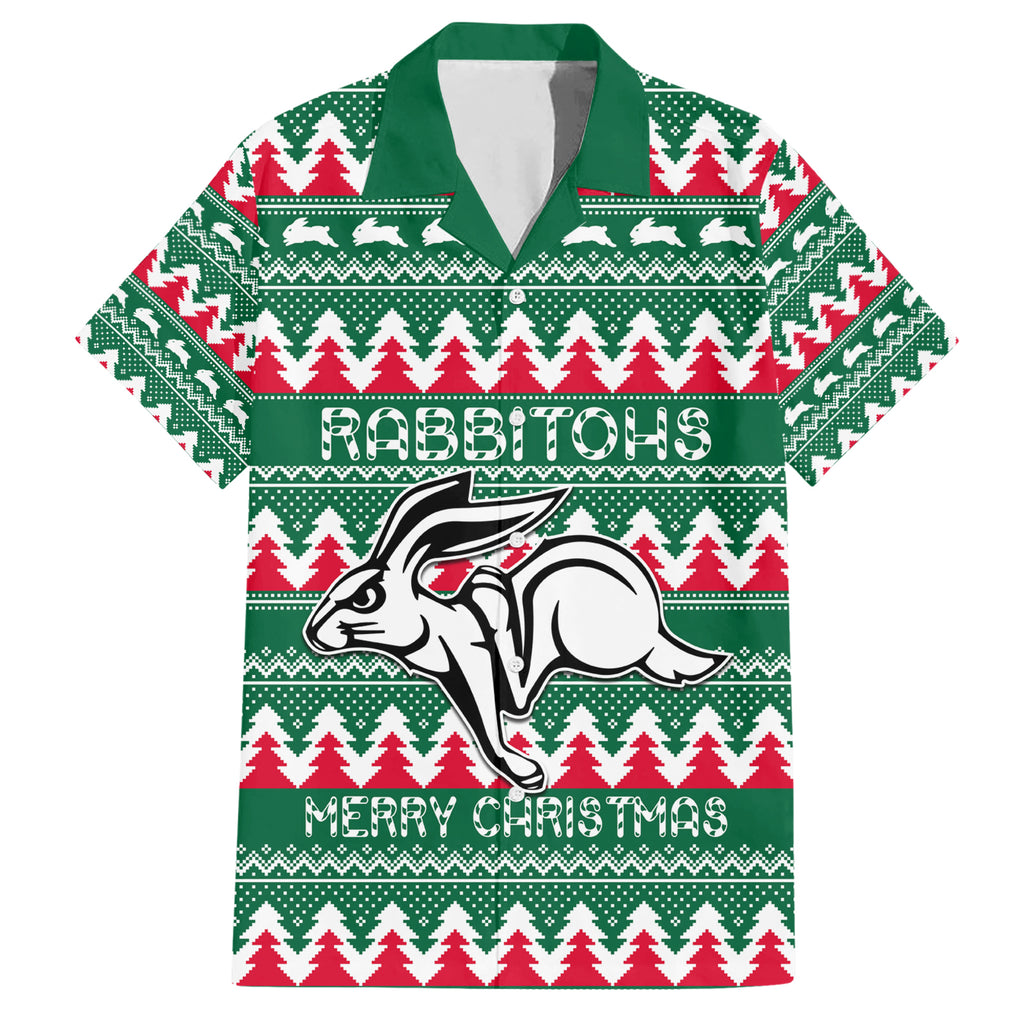 Personalised Rabbitohs Rugby Family Matching Short Sleeve Bodycon Dress and Hawaiian Shirt Christmas Simple Vibe 2023 LT9