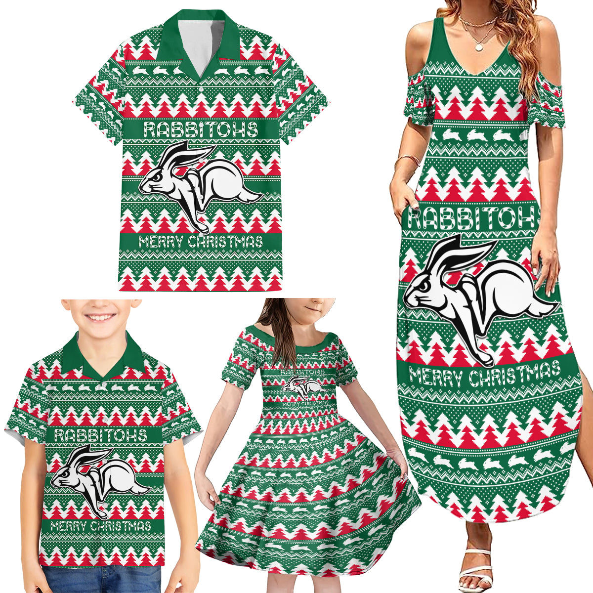 Personalised Rabbitohs Rugby Family Matching Summer Maxi Dress and Hawaiian Shirt Christmas Simple Vibe 2023 LT9