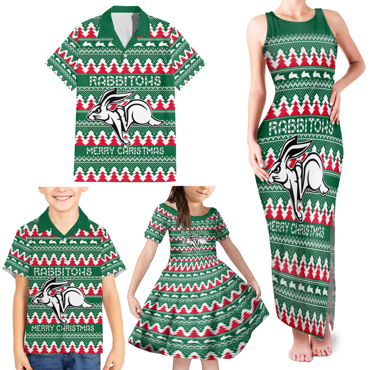 Personalised Rabbitohs Rugby Family Matching Tank Maxi Dress and Hawaiian Shirt Christmas Simple Vibe 2023 LT9