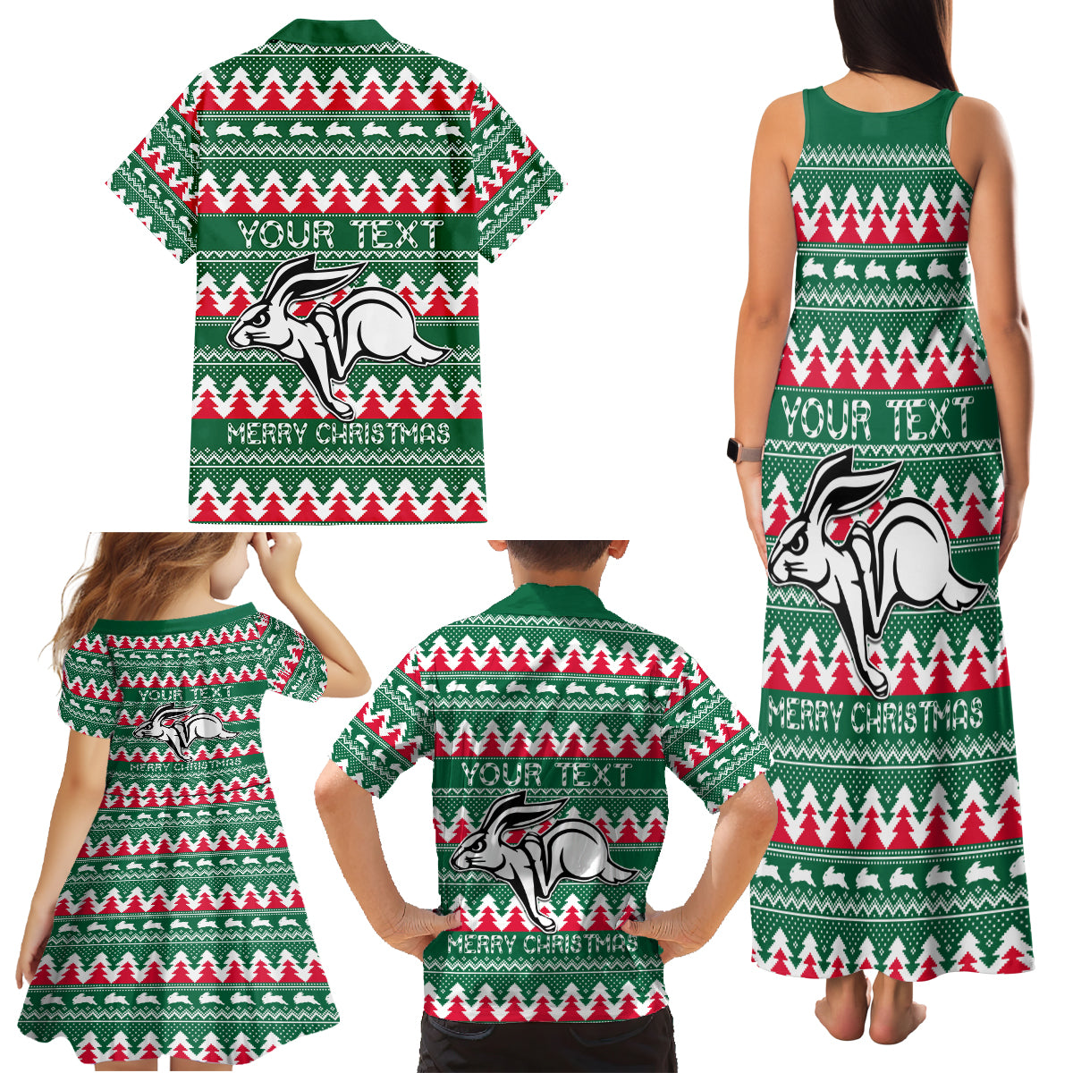 Personalised Rabbitohs Rugby Family Matching Tank Maxi Dress and Hawaiian Shirt Christmas Simple Vibe 2023 LT9