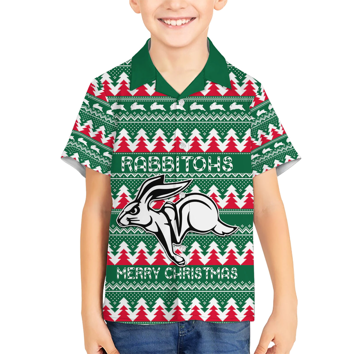 Personalised Rabbitohs Rugby Kid Hawaiian Shirt Christmas Simple Vibe 2023 LT9