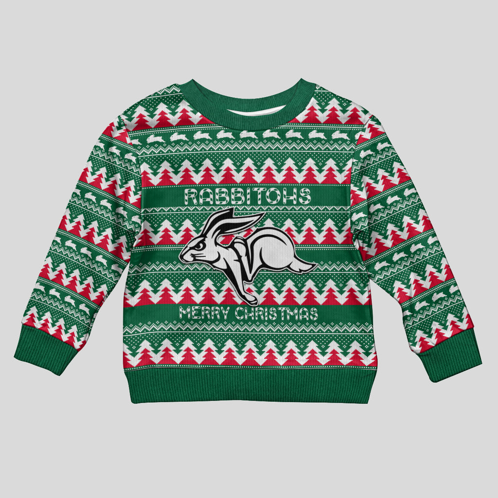 Personalised Rabbitohs Rugby Kid Ugly Christmas Sweater Christmas Simple Vibe 2023 LT9