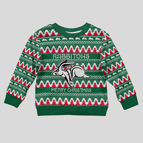 Personalised Rabbitohs Rugby Kid Ugly Christmas Sweater Christmas Simple Vibe 2023 LT9
