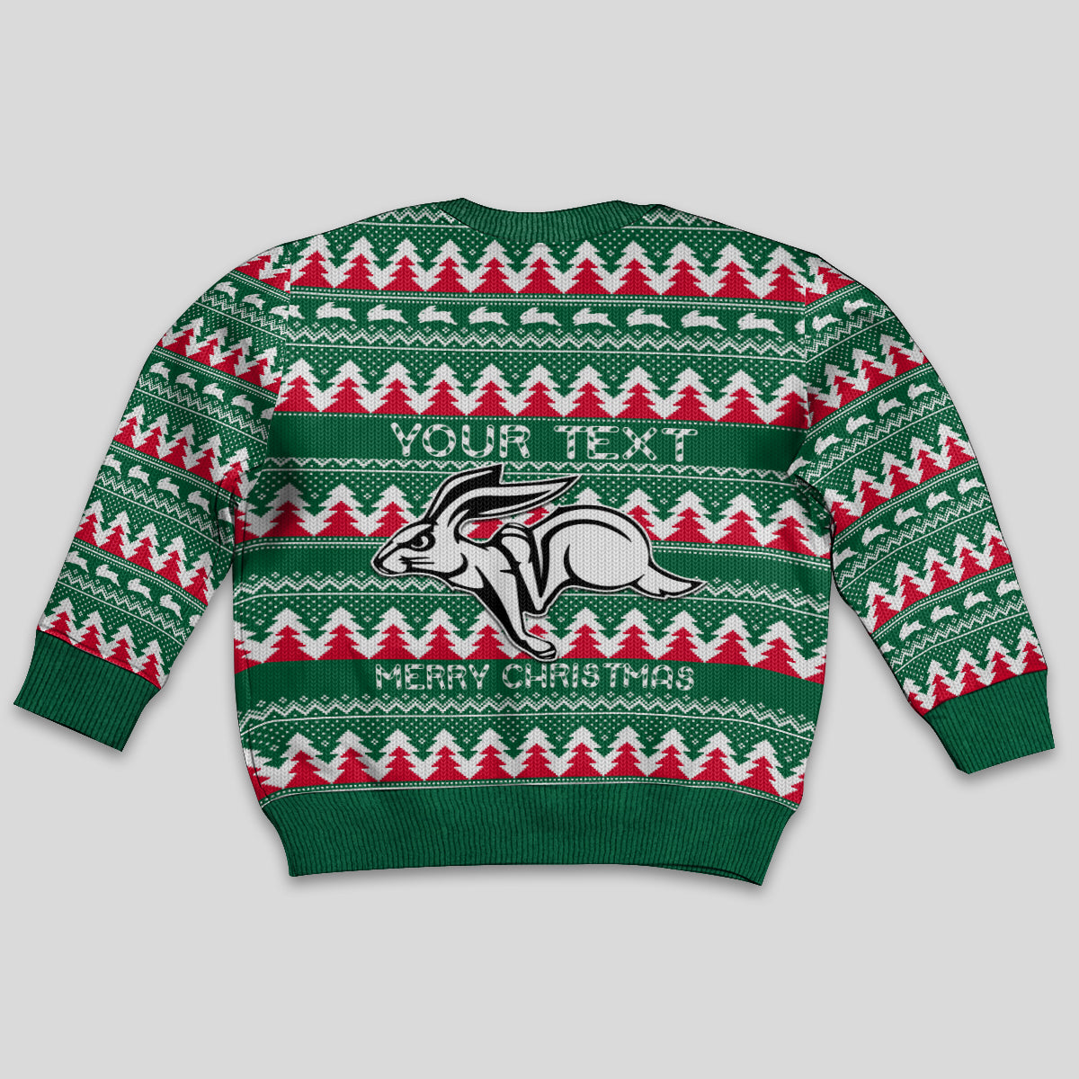 Personalised Rabbitohs Rugby Kid Ugly Christmas Sweater Christmas Simple Vibe 2023 LT9
