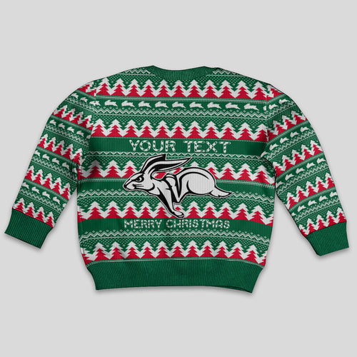 Personalised Rabbitohs Rugby Kid Ugly Christmas Sweater Christmas Simple Vibe 2023 LT9