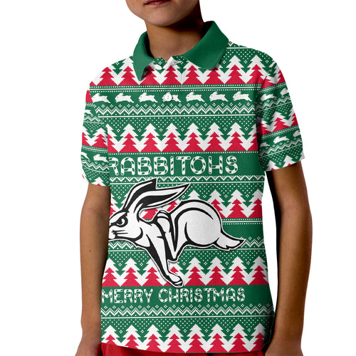 Personalised Rabbitohs Rugby Kid Polo Shirt Christmas Simple Vibe 2023 LT9