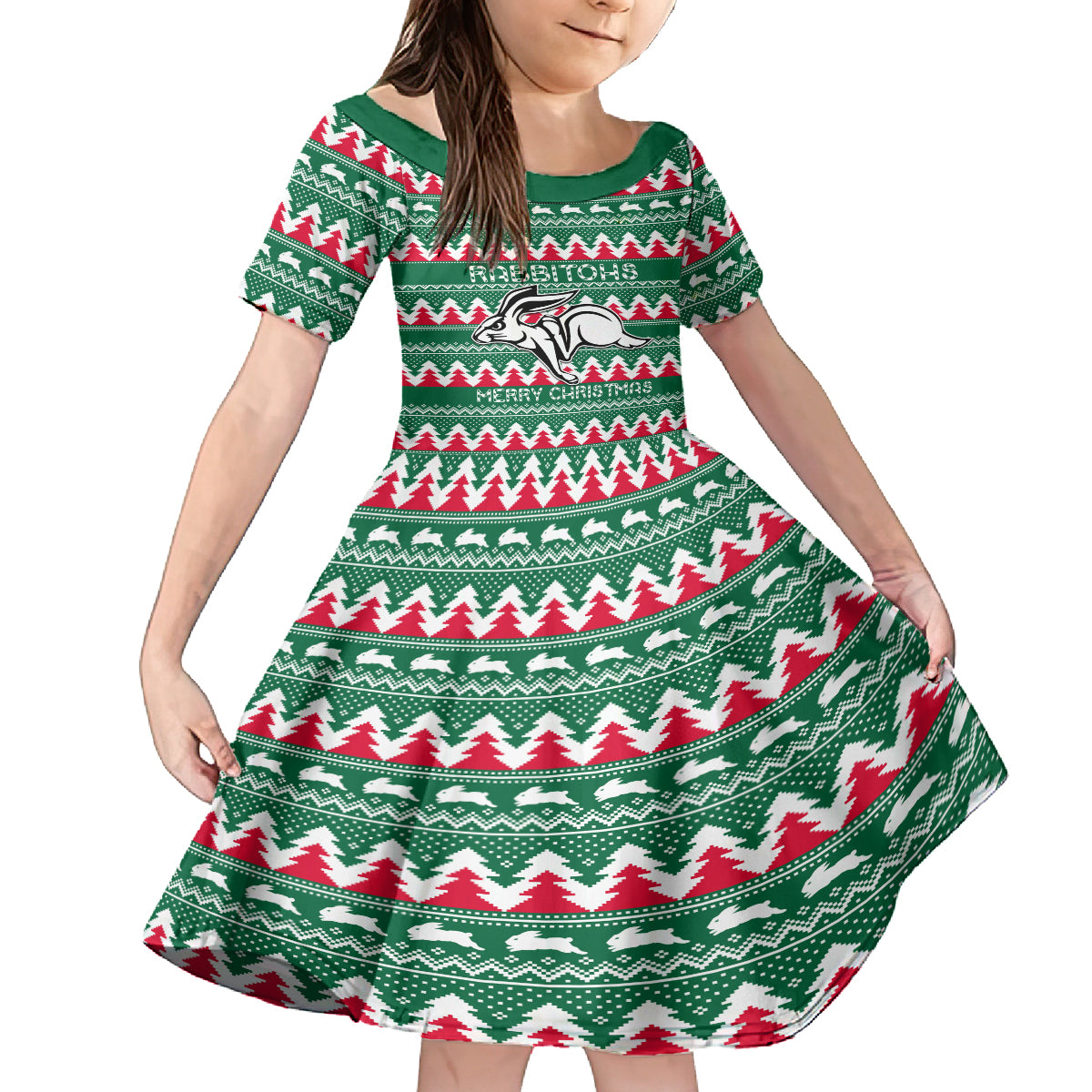 Personalised Rabbitohs Rugby Kid Short Sleeve Dress Christmas Simple Vibe 2023 LT9
