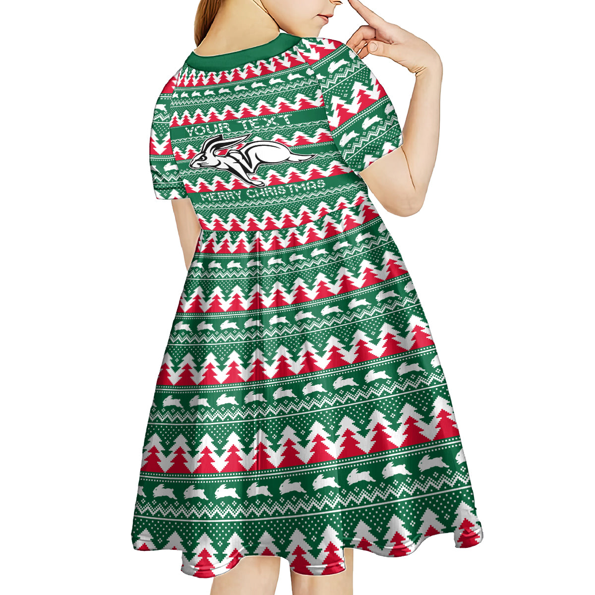 Personalised Rabbitohs Rugby Kid Short Sleeve Dress Christmas Simple Vibe 2023 LT9