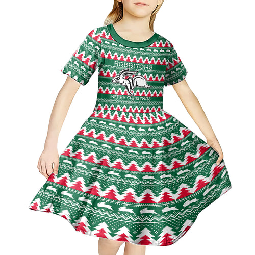 Personalised Rabbitohs Rugby Kid Short Sleeve Dress Christmas Simple Vibe 2023 LT9