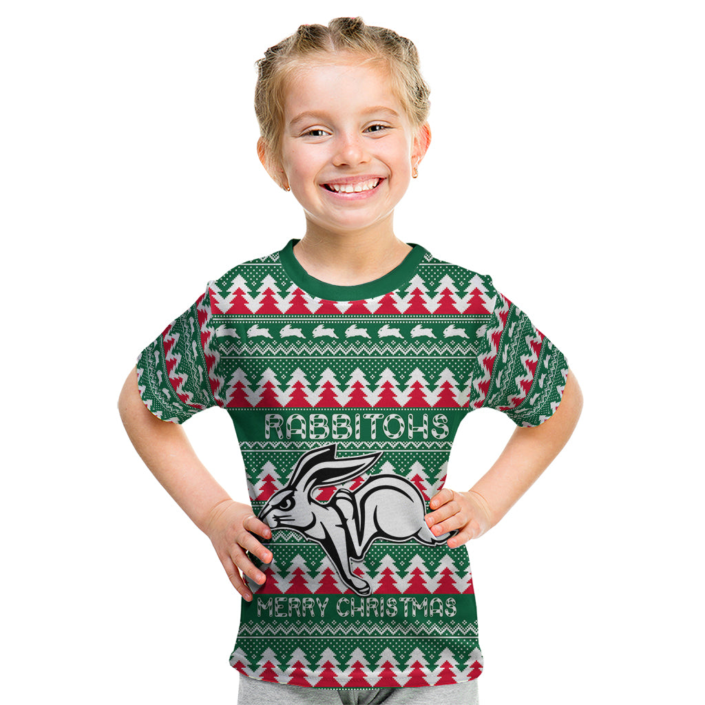 Personalised Rabbitohs Rugby Kid T Shirt Christmas Simple Vibe 2023 LT9