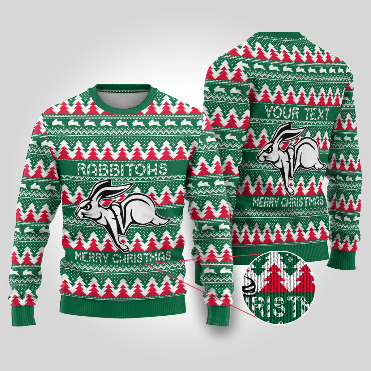 Personalised Rabbitohs Rugby Ugly Christmas Sweater Christmas Simple Vibe 2023 LT9