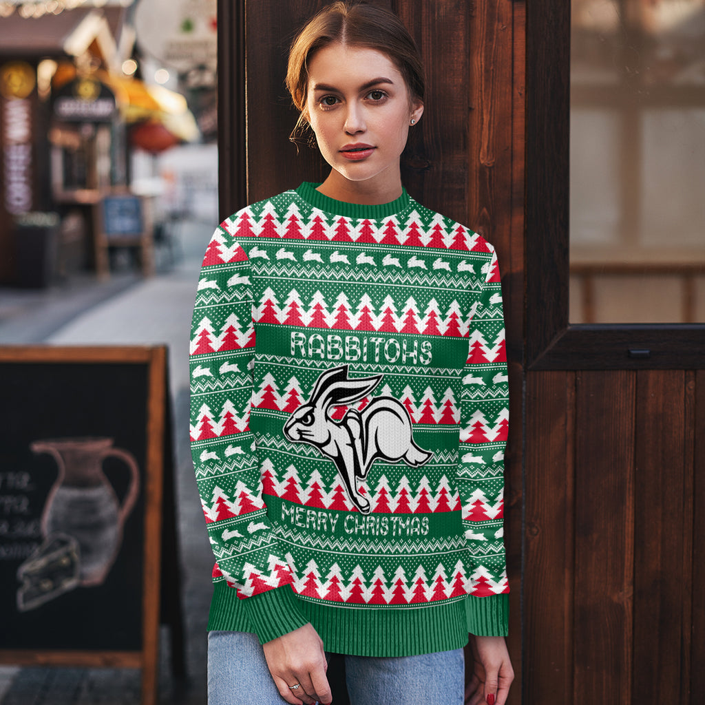 Personalised Rabbitohs Rugby Ugly Christmas Sweater Christmas Simple Vibe 2023 LT9