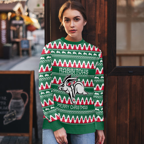 Personalised Rabbitohs Rugby Ugly Christmas Sweater Christmas Simple Vibe 2023 LT9