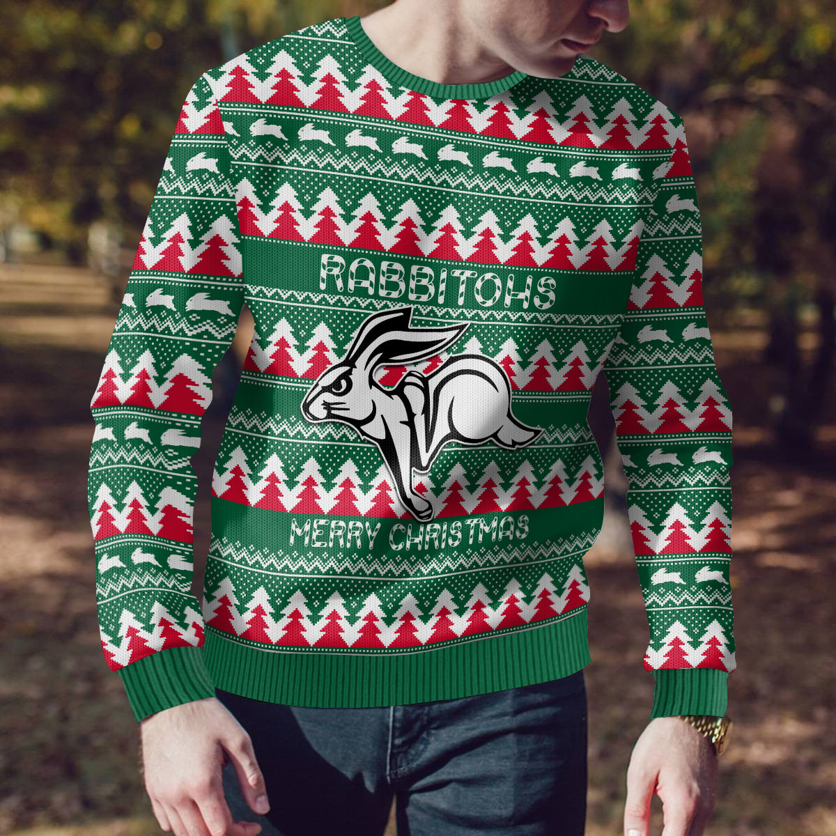Personalised Rabbitohs Rugby Ugly Christmas Sweater Christmas Simple Vibe 2023 LT9