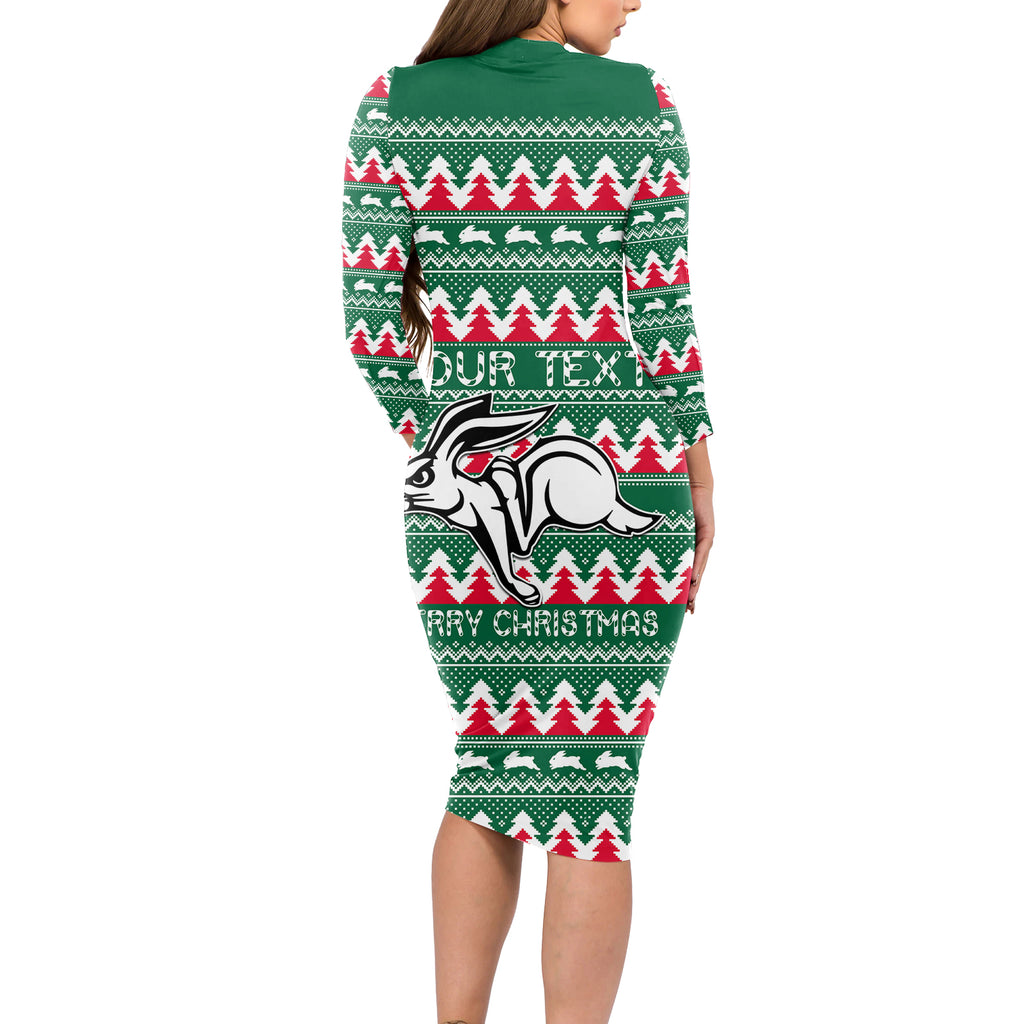 Personalised Rabbitohs Rugby Long Sleeve Bodycon Dress Christmas Simple Vibe 2023 LT9