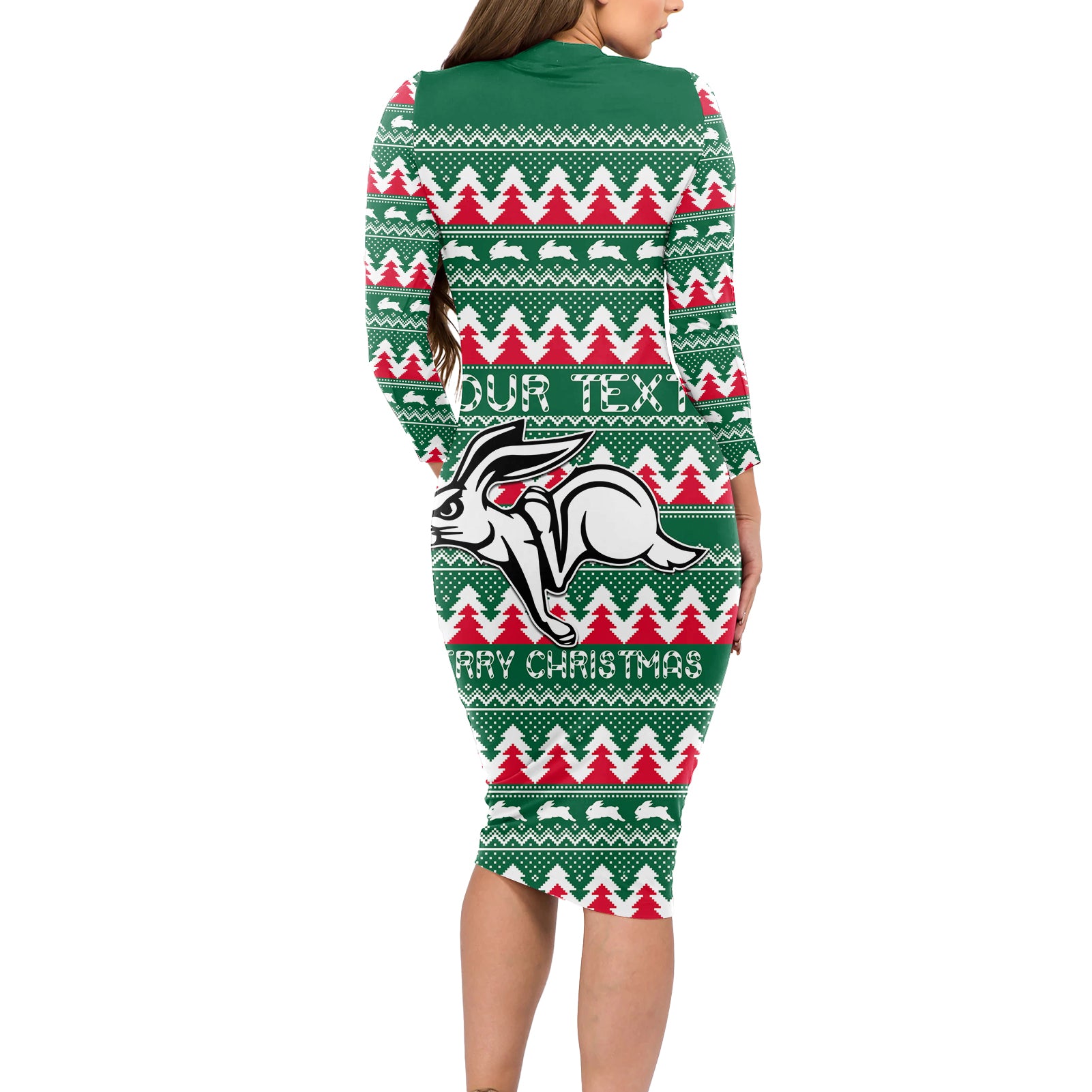 Personalised Rabbitohs Rugby Long Sleeve Bodycon Dress Christmas Simple Vibe 2023 LT9
